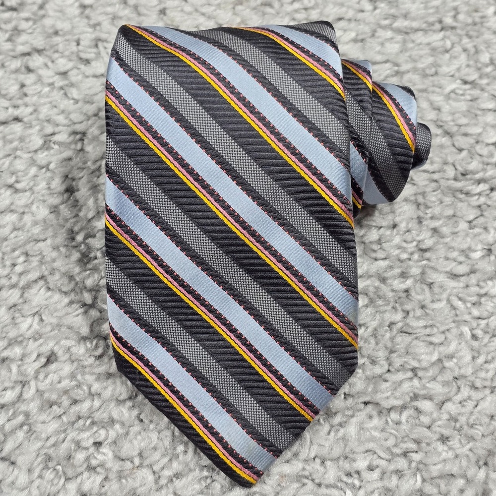 Robert Talbott Nordstrom Tie Men’s Silk Striped Gray Blue‎ Yellow OS
